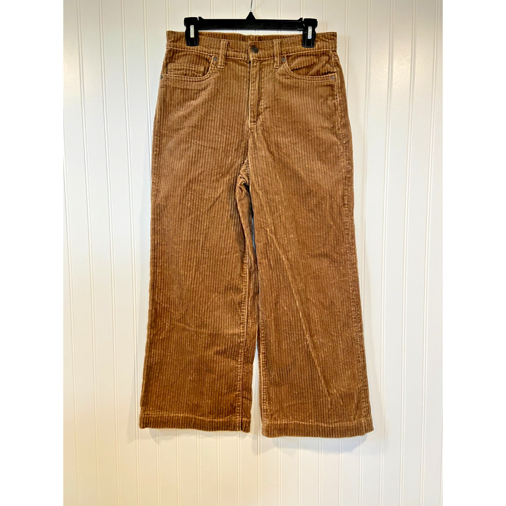Lands End Pants Women's 4 Brown High Rise Wide Leg Corduroy Wale Stretch Ankle